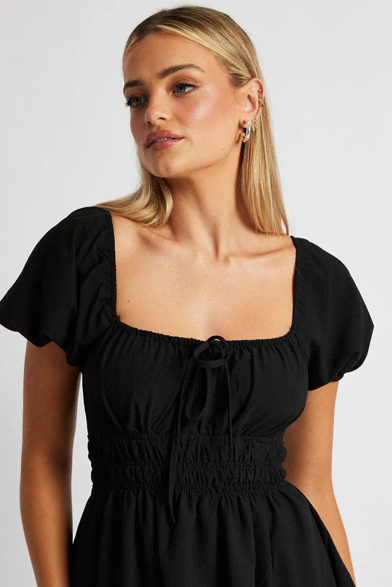 Black Midi Dress Short Sleeve Ruched Bust sold by Ally Fashion