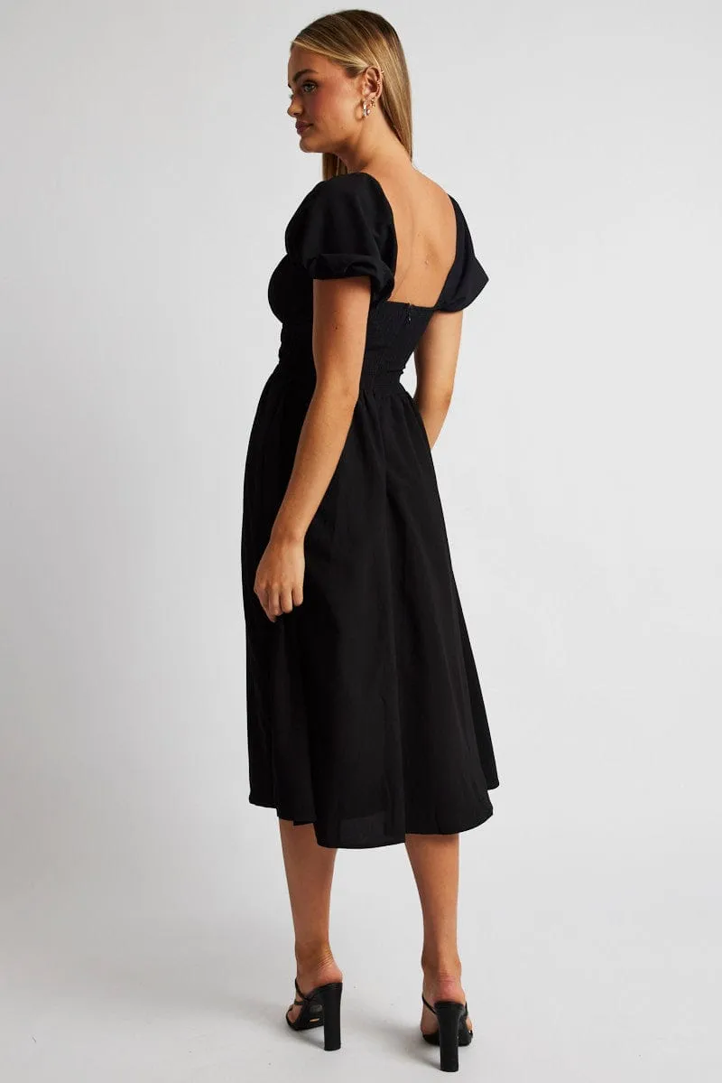 Black Midi Dress Short Sleeve Ruched Bust sold by Ally Fashion product image thumbnail 5