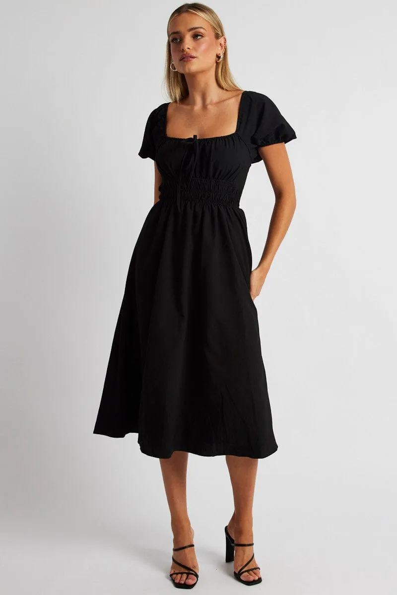 Black Midi Dress Short Sleeve Ruched Bust sold by Ally Fashion product image thumbnail 2