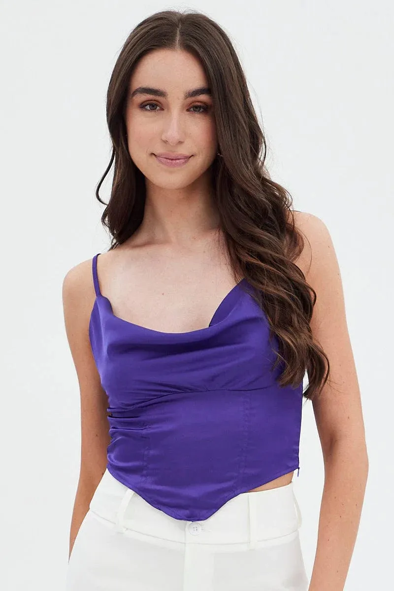 Purple Sleeveless Satin Cami Top sold by Ally Fashion product image thumbnail 3
