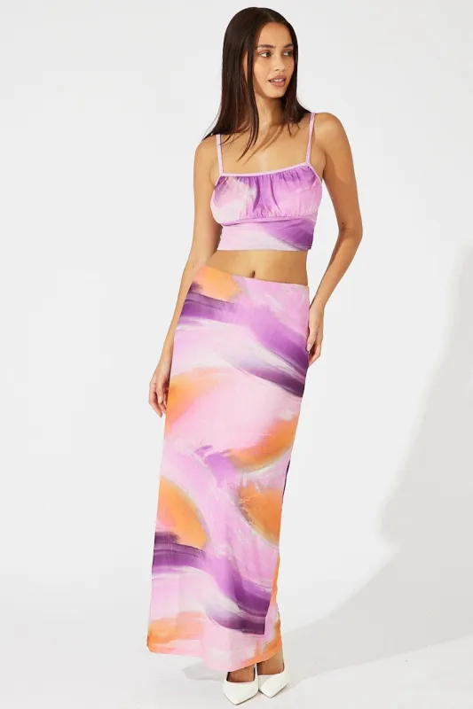 Pink Abstract Maxi Skirt High Rise Mesh sold by Ally Fashion