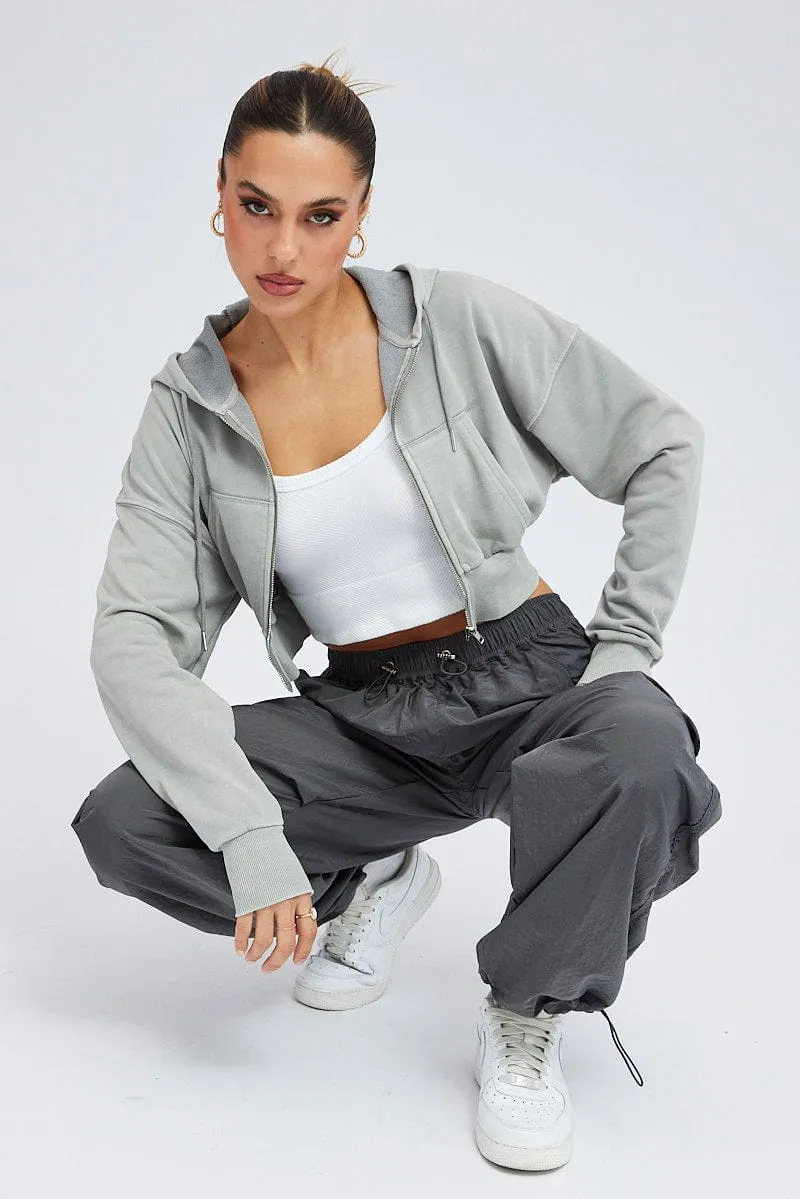 Grey Parachute Cargo Pants Low Rise sold by Ally Fashion