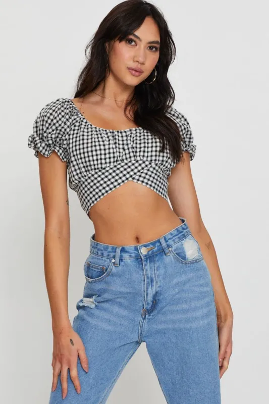 Check Crop Top Short Sleeve sold by Ally Fashion
