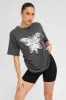 Grey Graphic Tee Short Sleeve Oversized Round Neck sold by Ally Fashion
