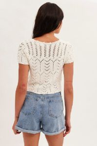 White Crochet Cardigan Short Sleeve sold by Ally Fashion
