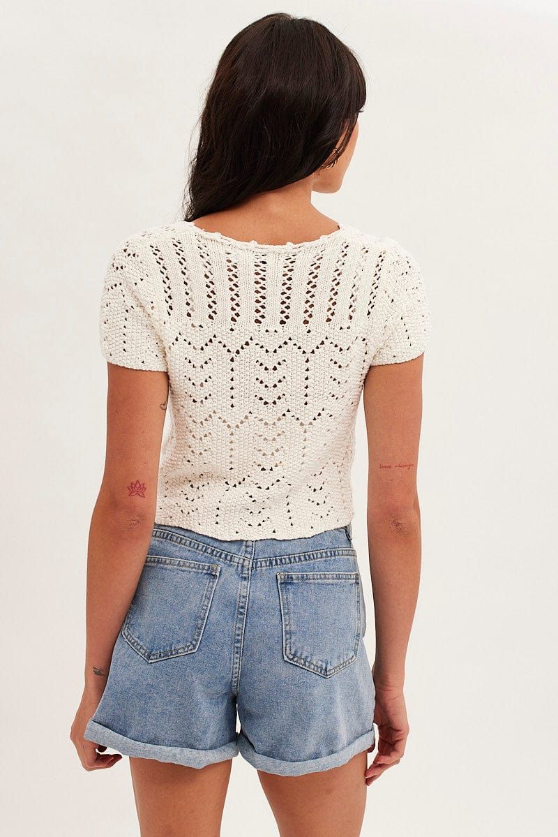 White Crochet Cardigan Short Sleeve sold by Ally Fashion product image thumbnail 5