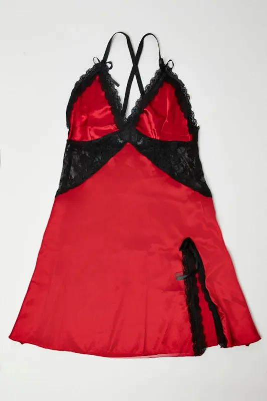 Red Lingerie Set Slip Nightdress with Thong sold by Ally Fashion