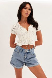 White Crochet Cardigan Short Sleeve sold by Ally Fashion
