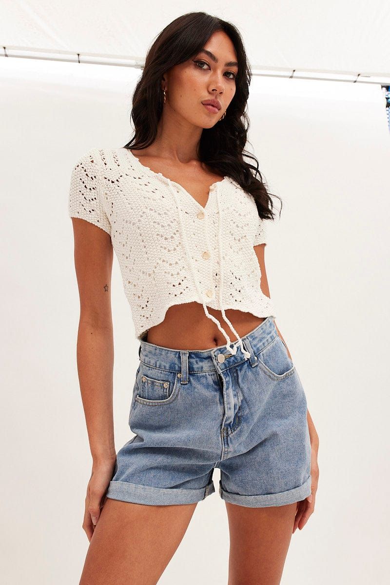 White Crochet Cardigan Short Sleeve sold by Ally Fashion