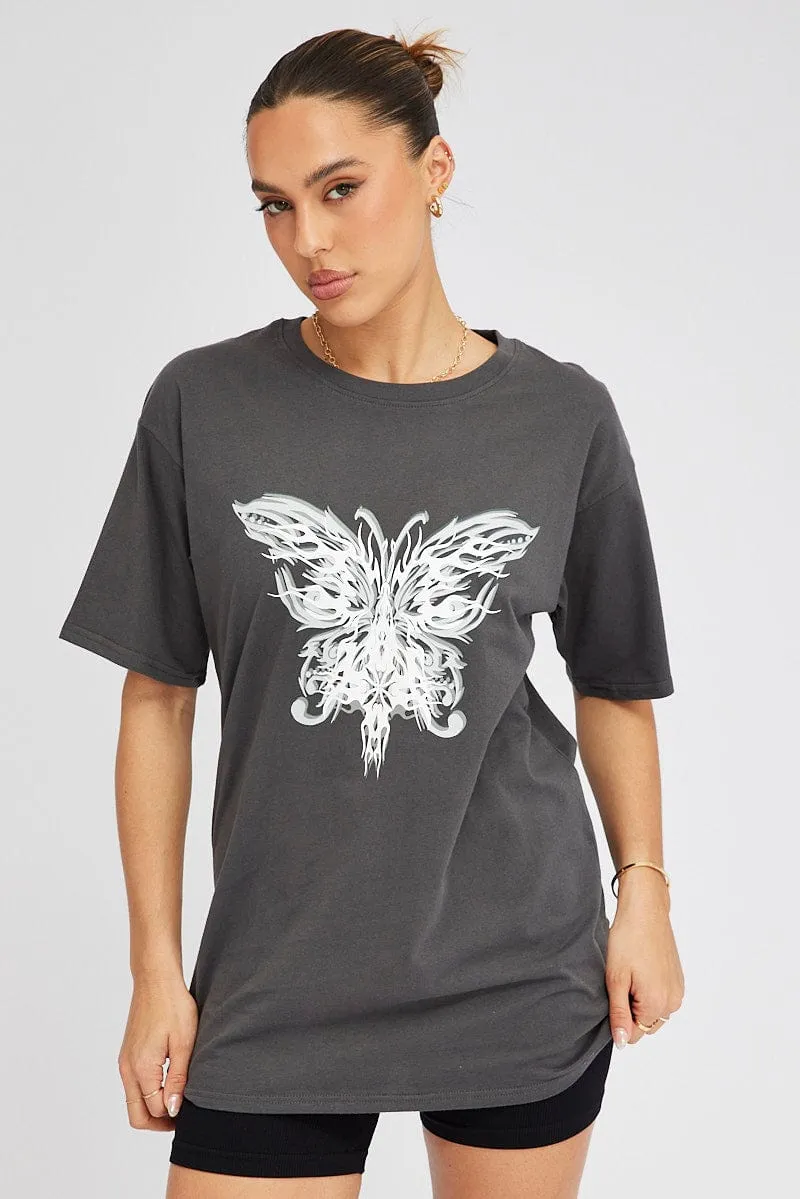 Grey Graphic Tee Short Sleeve Oversized Round Neck sold by Ally Fashion product image thumbnail 3