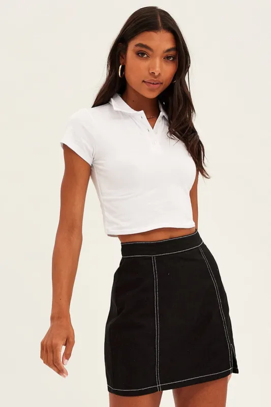 White Crop Polo Short Sleeve sold by Ally Fashion