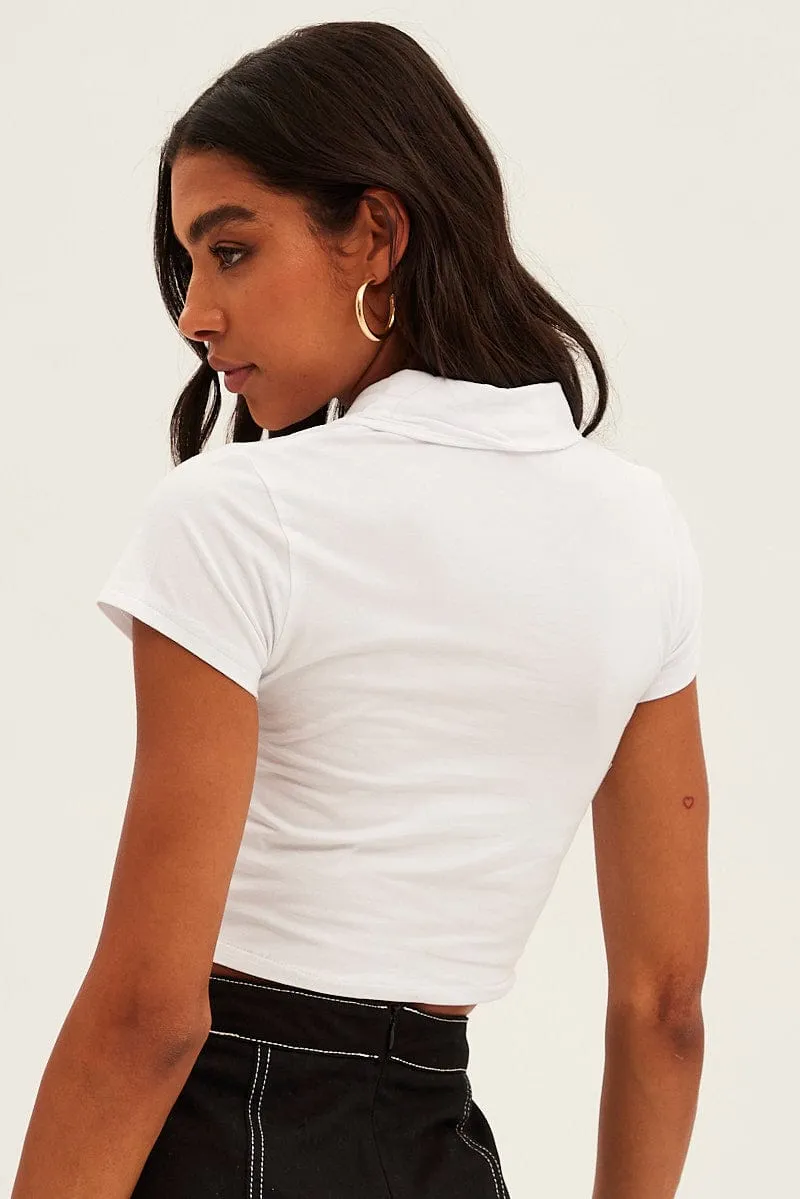 White Crop Polo Short Sleeve sold by Ally Fashion product image thumbnail 5