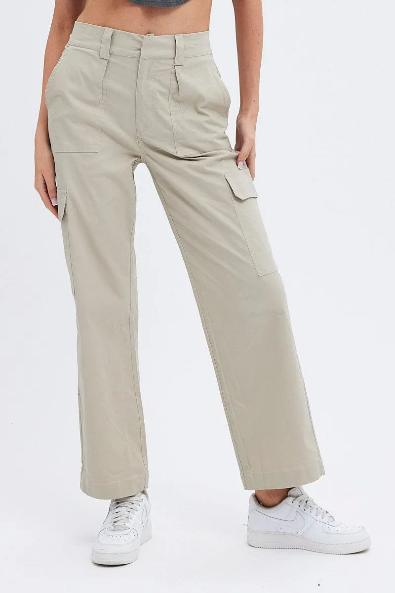 Beige Cargo Pants Mid Rise Carpenter sold by Ally Fashion