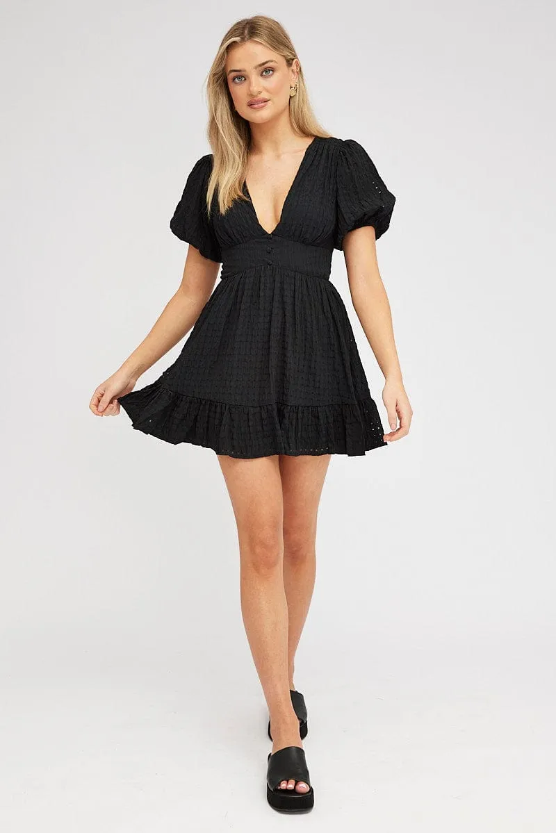 Black Fit And Flare Dress Puff Sleeve Mini sold by Ally Fashion product image thumbnail 2