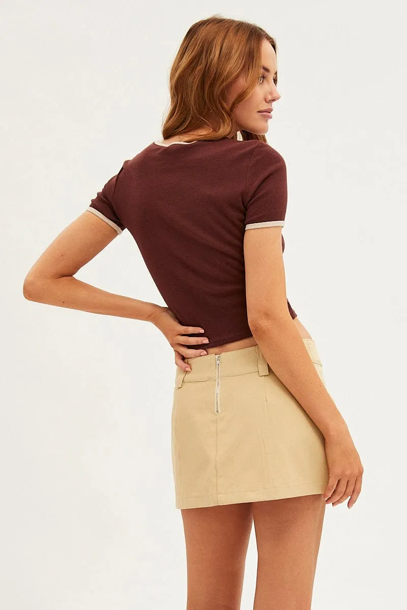 Beige Mini Skirt Low Rise sold by Ally Fashion product image thumbnail 5