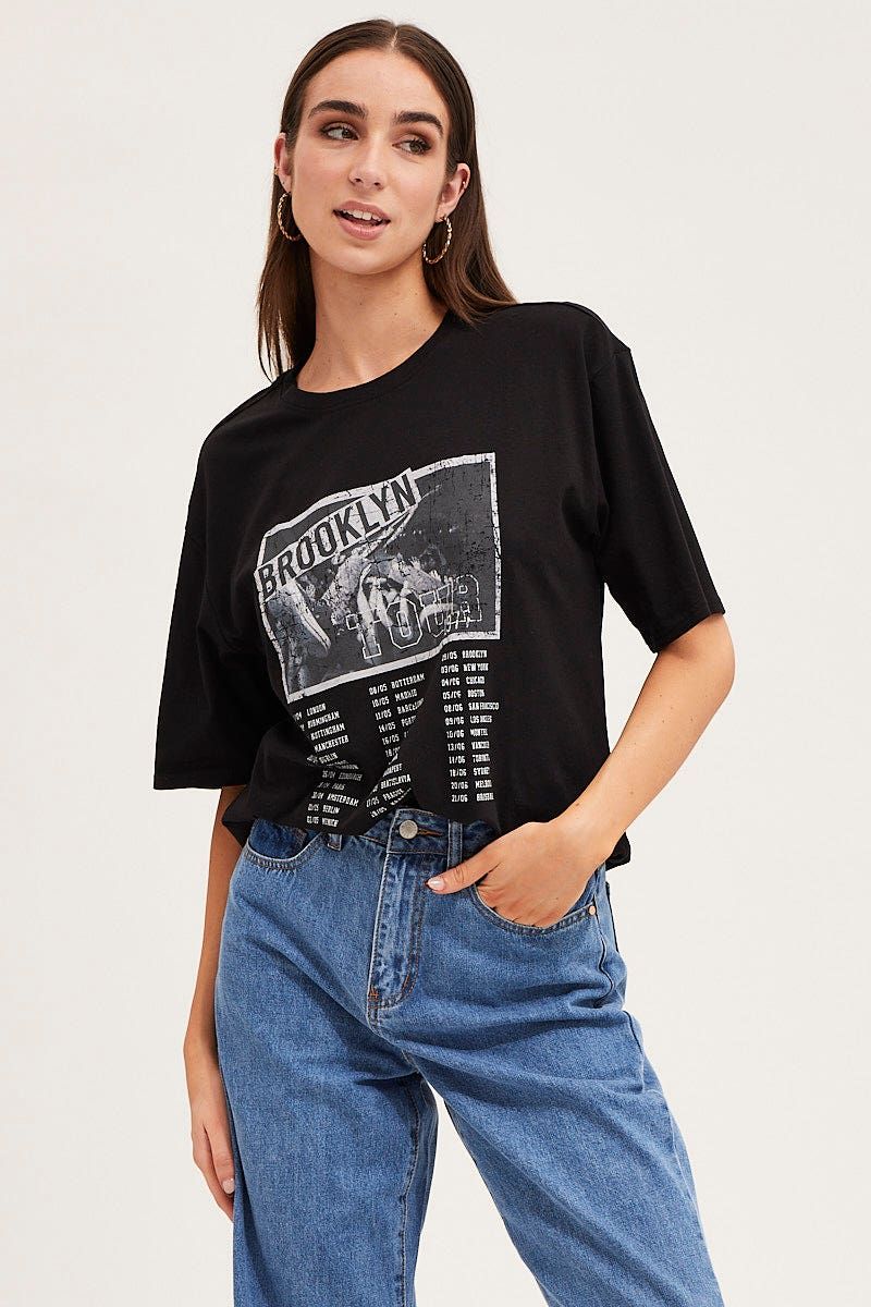 Black Crew Neck Oversized Graphic T-Shirt sold by Ally Fashion