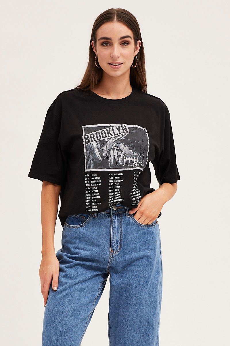 Black Crew Neck Oversized Graphic T-Shirt sold by Ally Fashion product image thumbnail 3