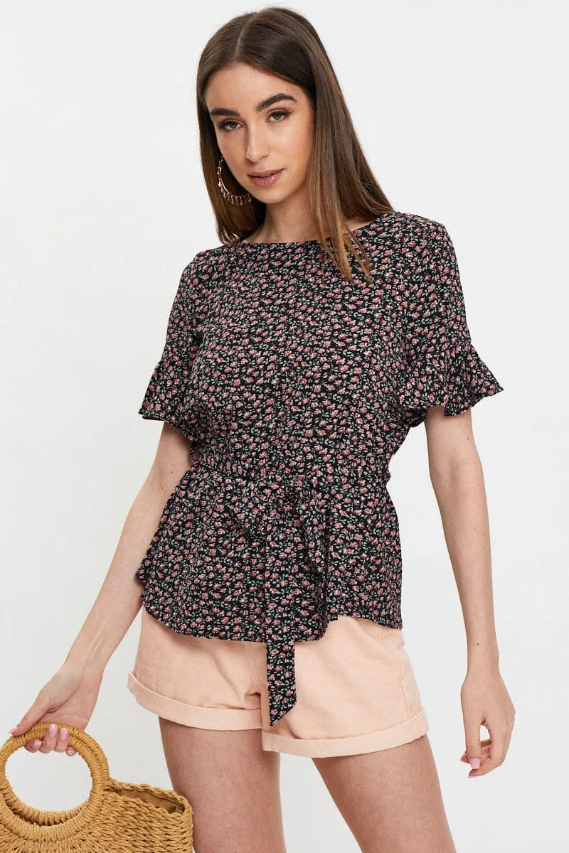 Floral Print Frill Sleeve Blouse sold by Ally Fashion