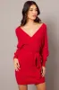 Red Knit Bodycon Dress Wrap Neck sold by Ally Fashion