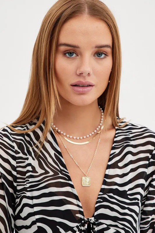 Gold Square Pendent Layered Necklace sold by Ally Fashion