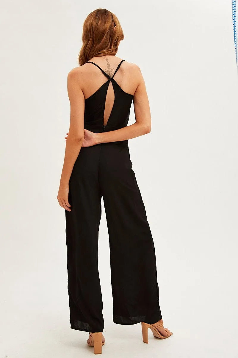 Black Wide Leg Jumpsuit Sleeveless Cowl Neck Satin sold by Ally Fashion product image thumbnail 5