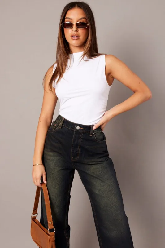 White Sleeveless Top Side Ruched sold by Ally Fashion