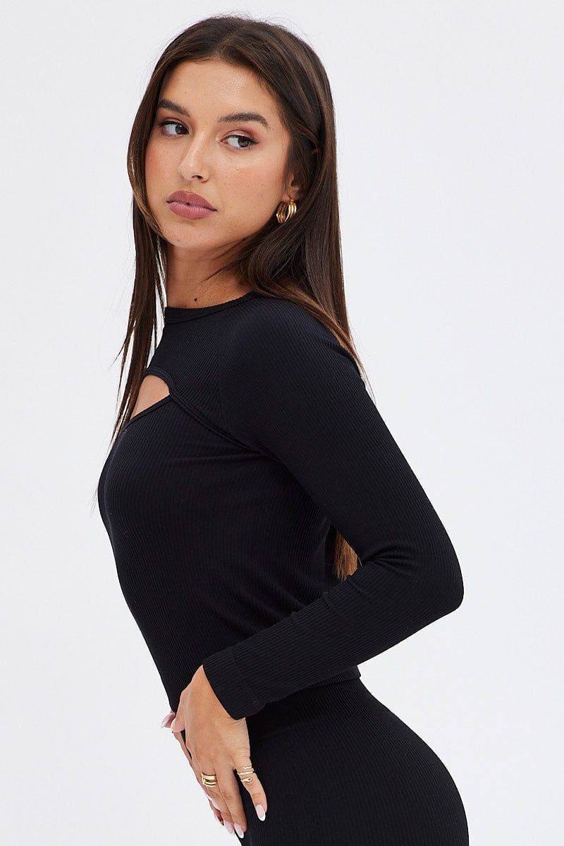 Black Cut out Top Long sleeve Seamless Activewear sold by Ally Fashion product image thumbnail 4