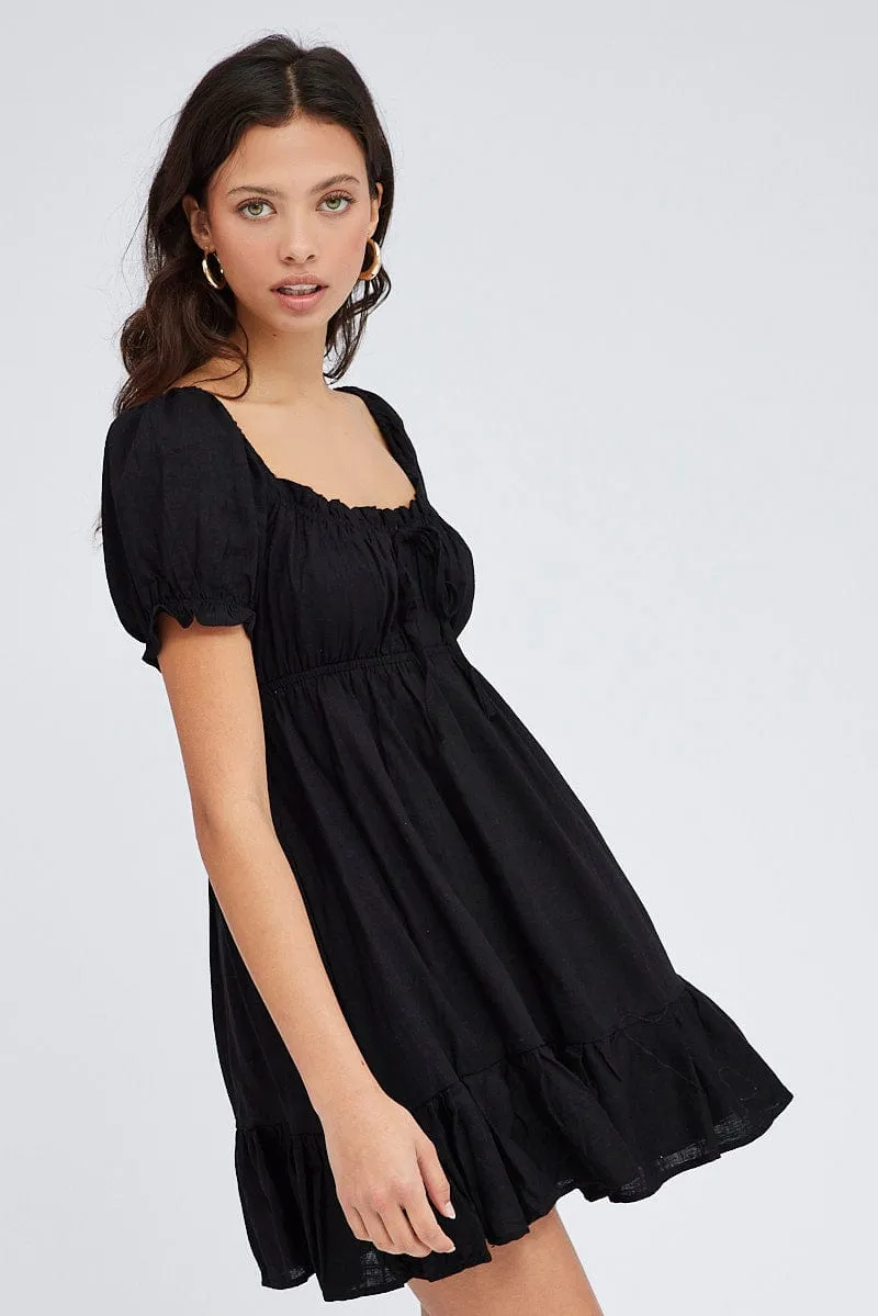 Black Fit And Flare Dress Puff Sleeve Mini sold by Ally Fashion product image thumbnail 3