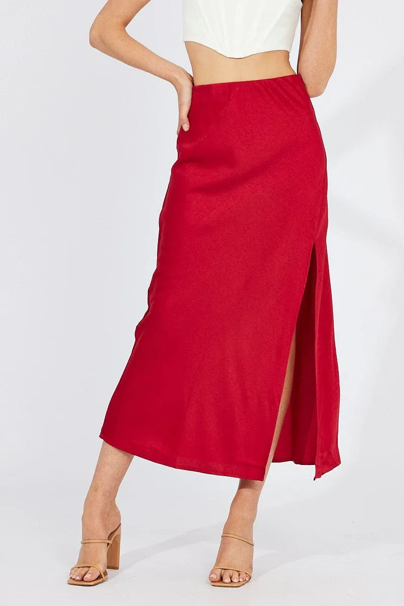 Red Slip Skirt Front Split Satin sold by Ally Fashion product image thumbnail 3