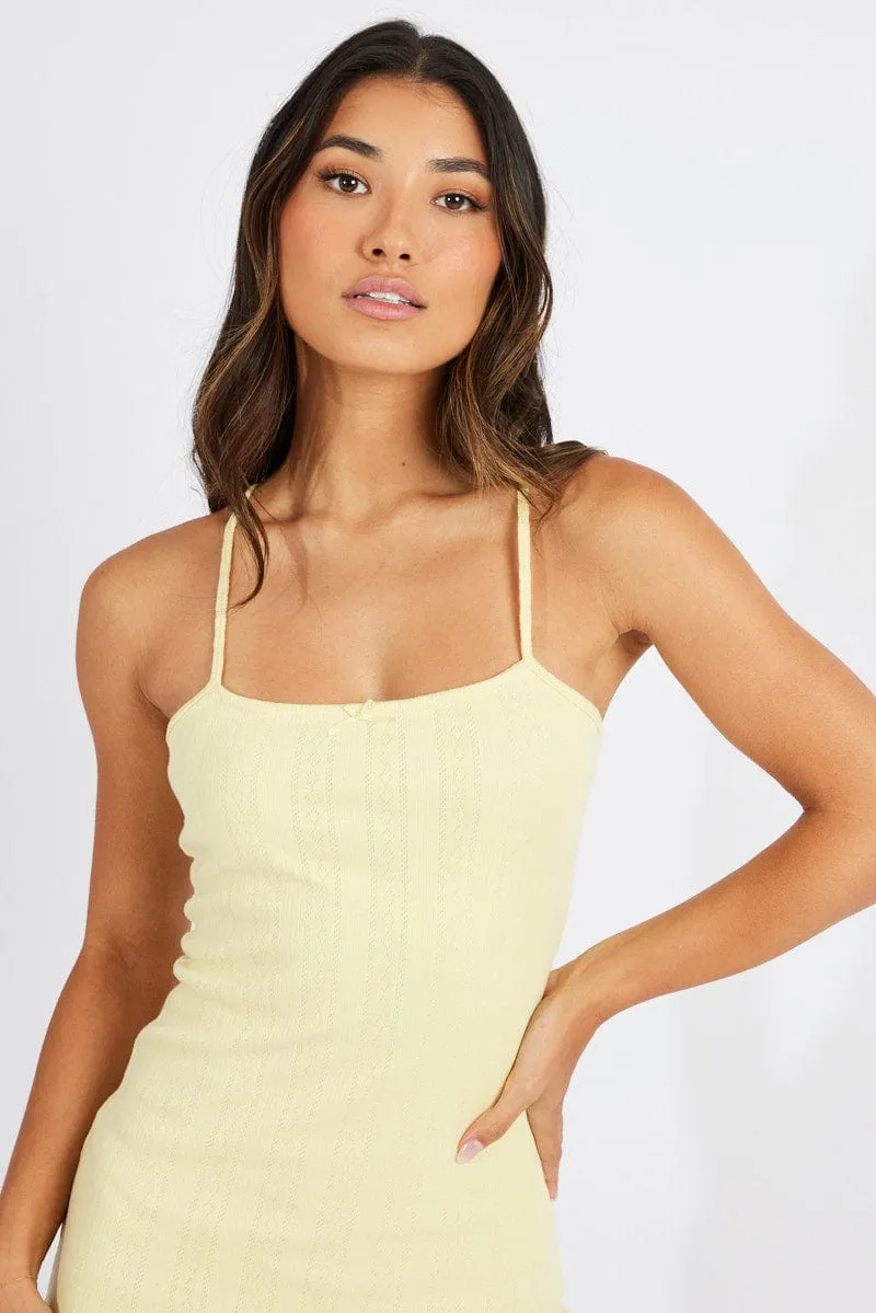 Yellow Mini Dress Sleeveless Bodycon Pointelle sold by Ally Fashion