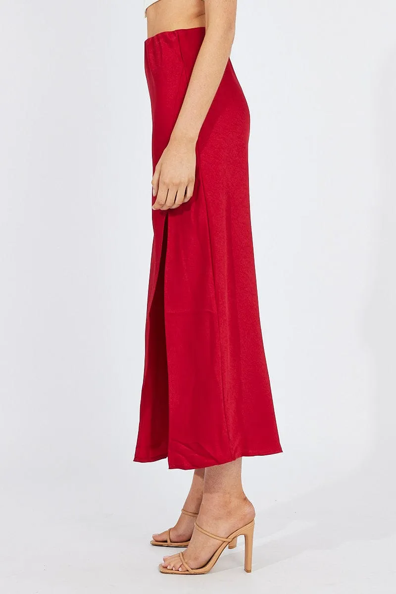 Red Slip Skirt Front Split Satin sold by Ally Fashion product image thumbnail 4