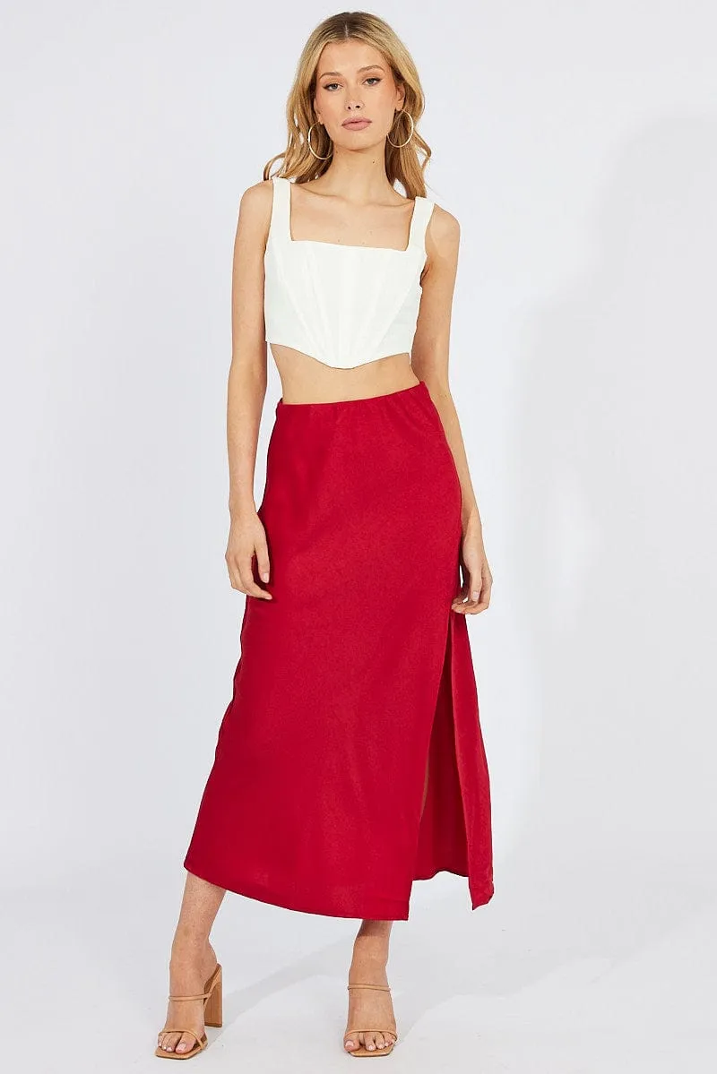 Red Slip Skirt Front Split Satin sold by Ally Fashion product image thumbnail 2