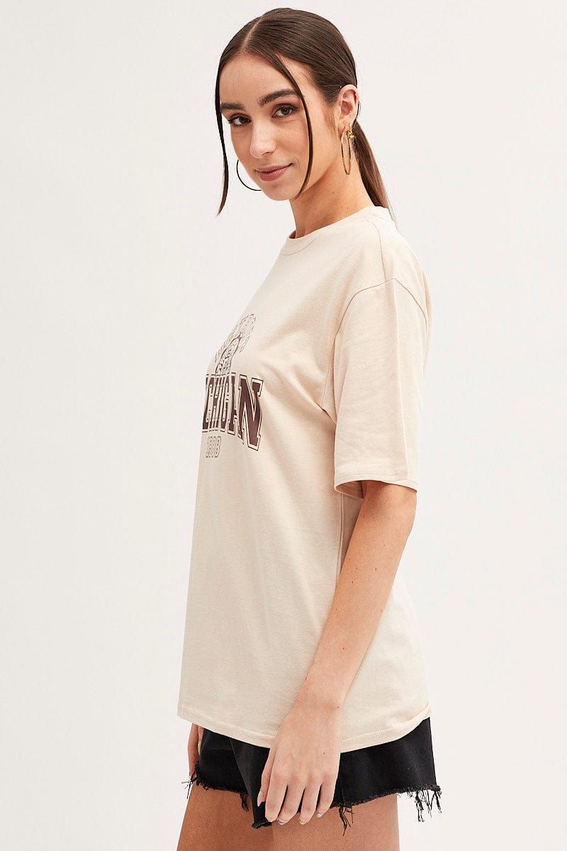 Beige Michigan Graphic T Shirt Short Sleeve Crew Neck sold by Ally Fashion product image thumbnail 4