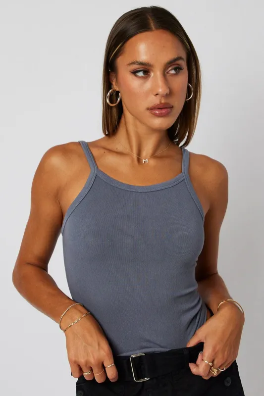 Blue Singlet Top Seamless Sleeveless Longline sold by Ally Fashion
