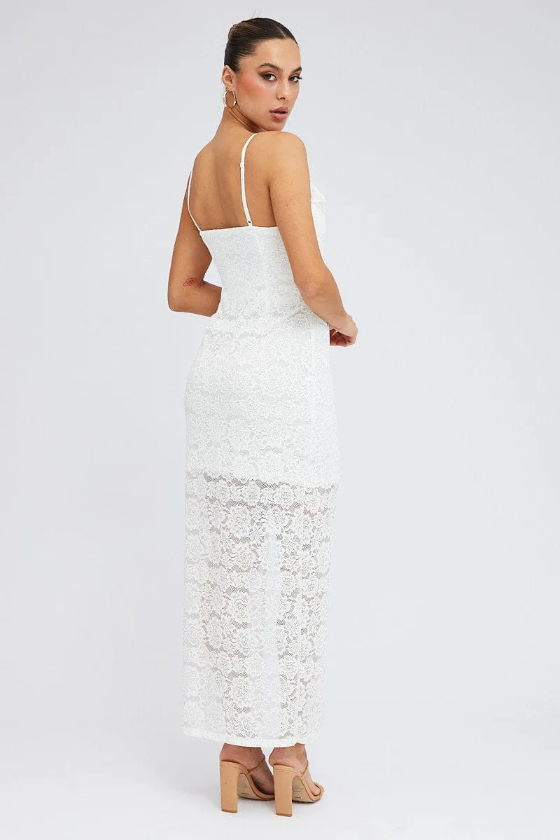 White Maxi Dress Sleeveless Side Split Lace sold by Ally Fashion product image thumbnail 5