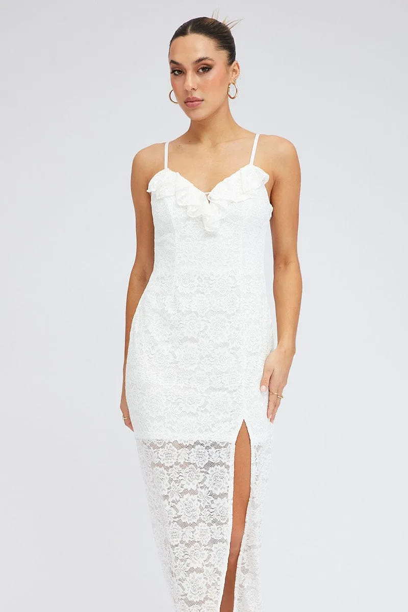 White Maxi Dress Sleeveless Side Split Lace sold by Ally Fashion product image thumbnail 2