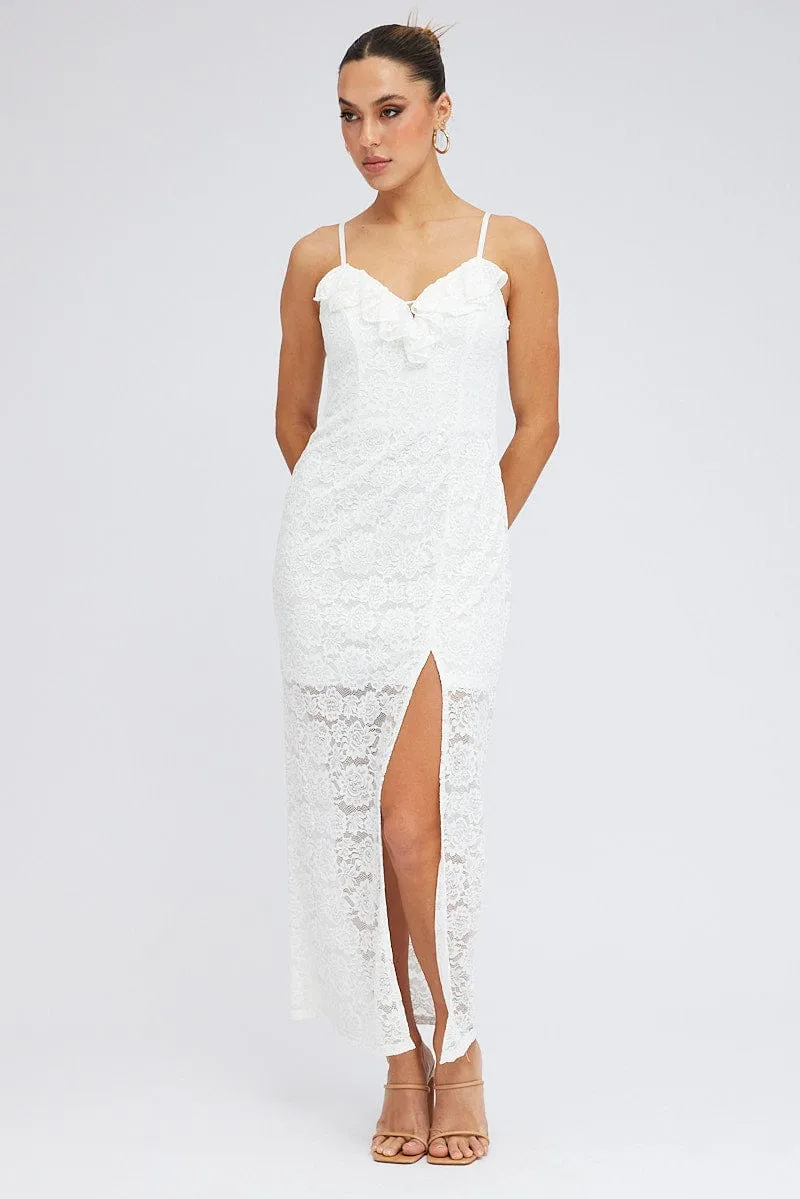 White Maxi Dress Sleeveless Side Split Lace sold by Ally Fashion product image thumbnail 3