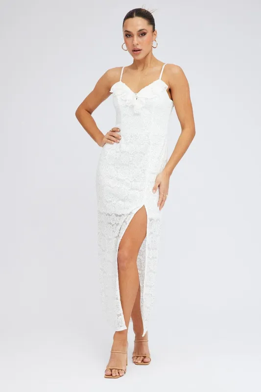 White Maxi Dress Sleeveless Side Split Lace sold by Ally Fashion