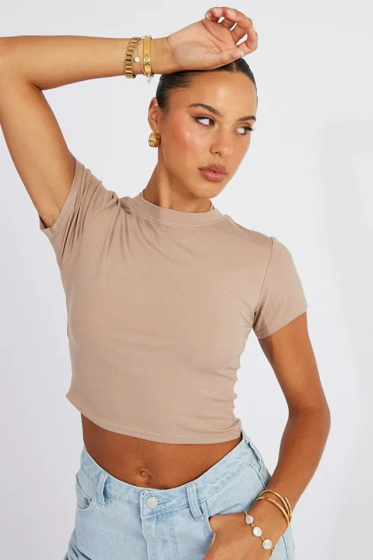 Brown T Shirt Short Sleeve Crew Neck sold by Ally Fashion