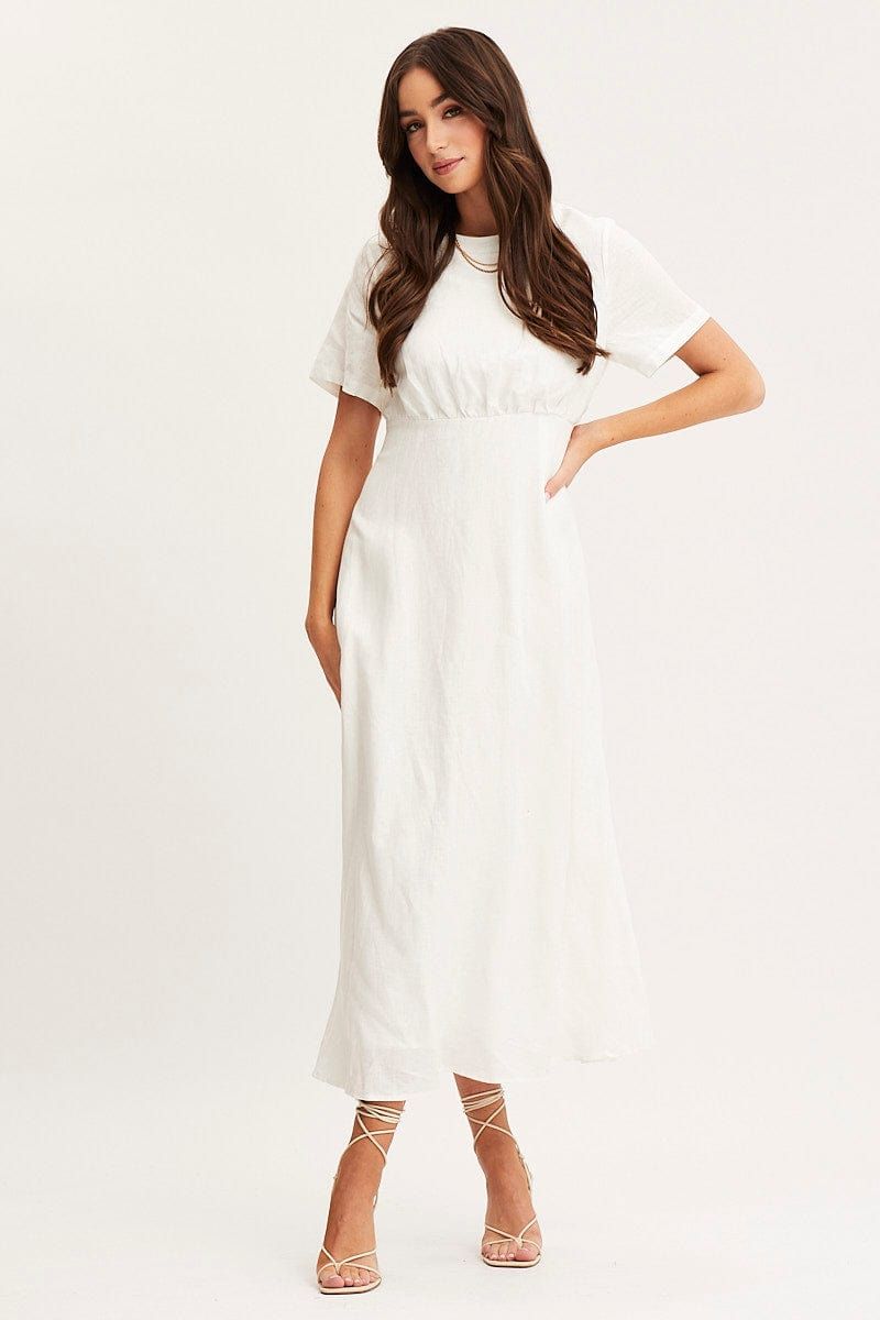 White Maxi Dress Short Sleeve Linen sold by Ally Fashion product image thumbnail 3