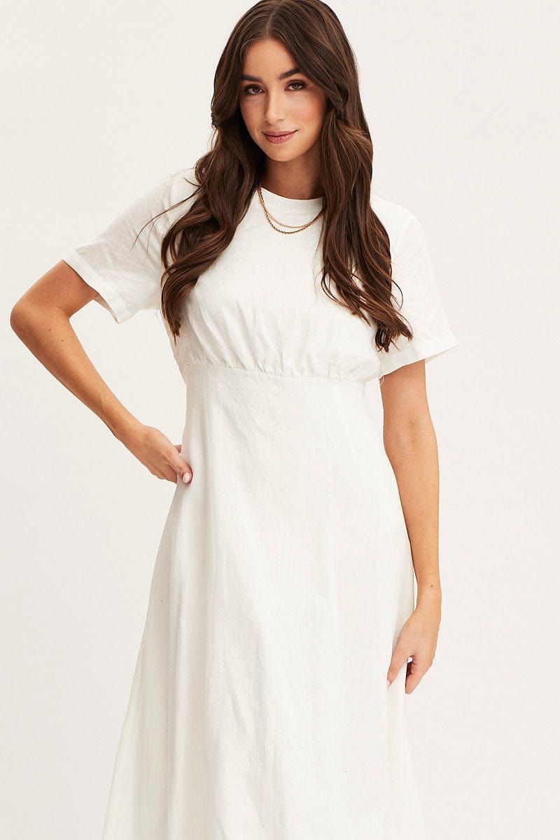 White Maxi Dress Short Sleeve Linen sold by Ally Fashion product image thumbnail 2
