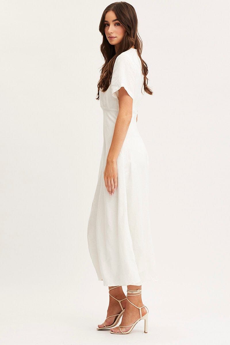 White Maxi Dress Short Sleeve Linen sold by Ally Fashion product image thumbnail 4