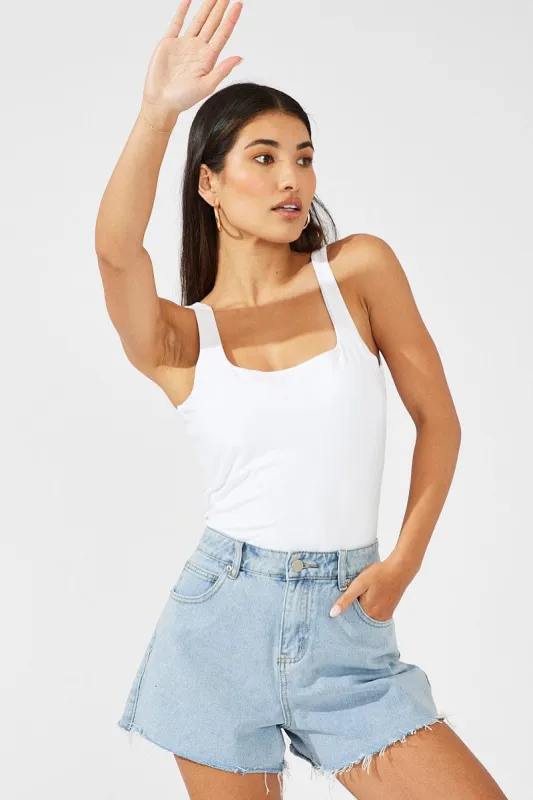 White Bodysuit Sleeveless Scoop Neck sold by Ally Fashion