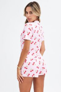 Pink Print Cherry Romper Button Through Nightwear Onesie sold by Ally Fashion