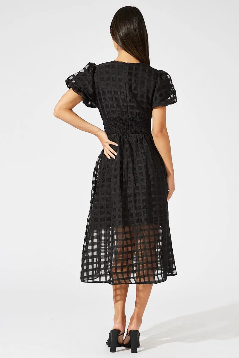 Black Midi Dress Puff Sleeve V-Neck sold by Ally Fashion product image thumbnail 5