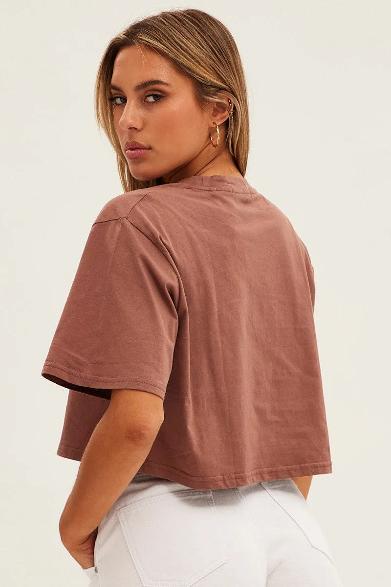 Brown Graphic T-Shirt Ohio Crew Short Sleeve sold by Ally Fashion product image thumbnail 5