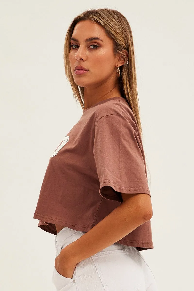 Brown Graphic T-Shirt Ohio Crew Short Sleeve sold by Ally Fashion product image thumbnail 4