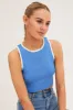 Blue Knit Top Crop Sleeveless Round Neck sold by Ally Fashion