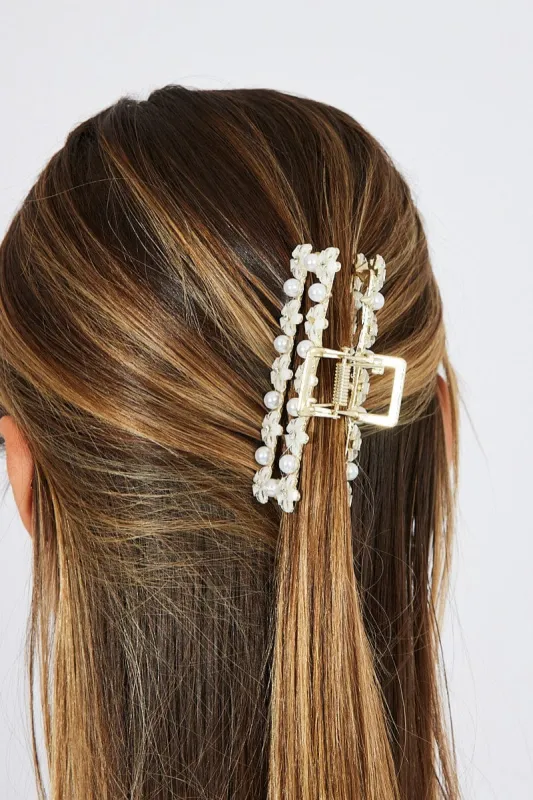 White Flower Detail Claw Clip sold by Ally Fashion