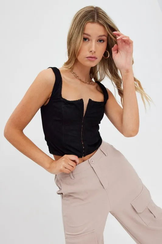 Black Singlet Sleeveless Scoop Neck Bustier Hook & Eye sold by Ally Fashion